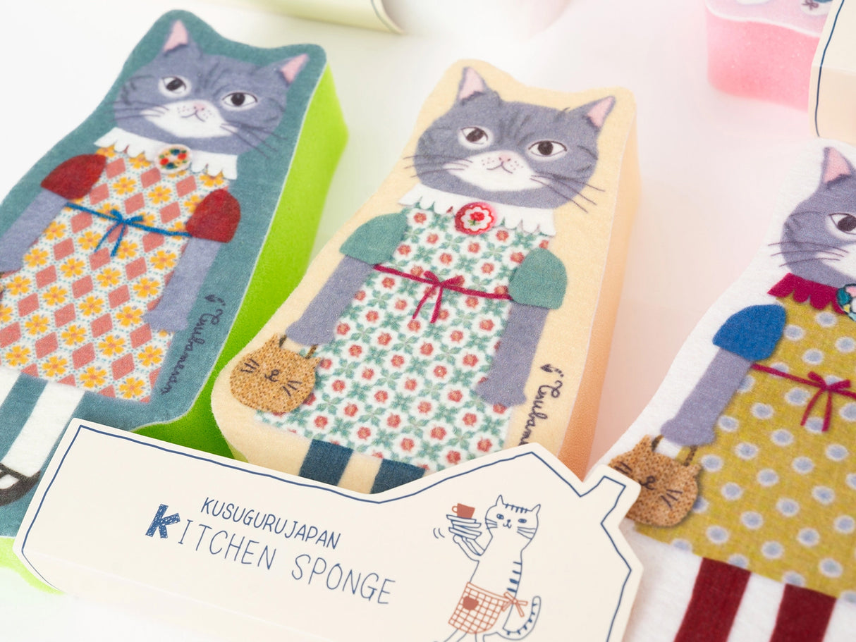 Kusuguru Japan Neko-San Kitchen Sponges Set of 3