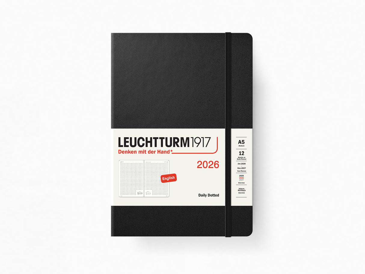 2026 Leuchtturm 1917 Daily Planner - BLACK Hardcover, Dotted Pages