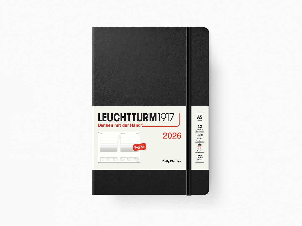 2026 Leuchtturm 1917 Daily Planner - BLACK Hardcover, Ruled Pages