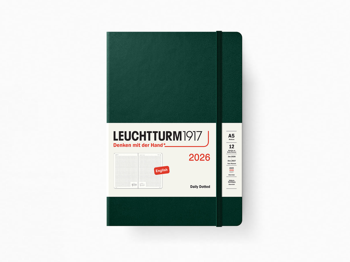 2026 Leuchtturm 1917 Daily Planner - FOREST GREEN Hardcover, Dotted Pages
