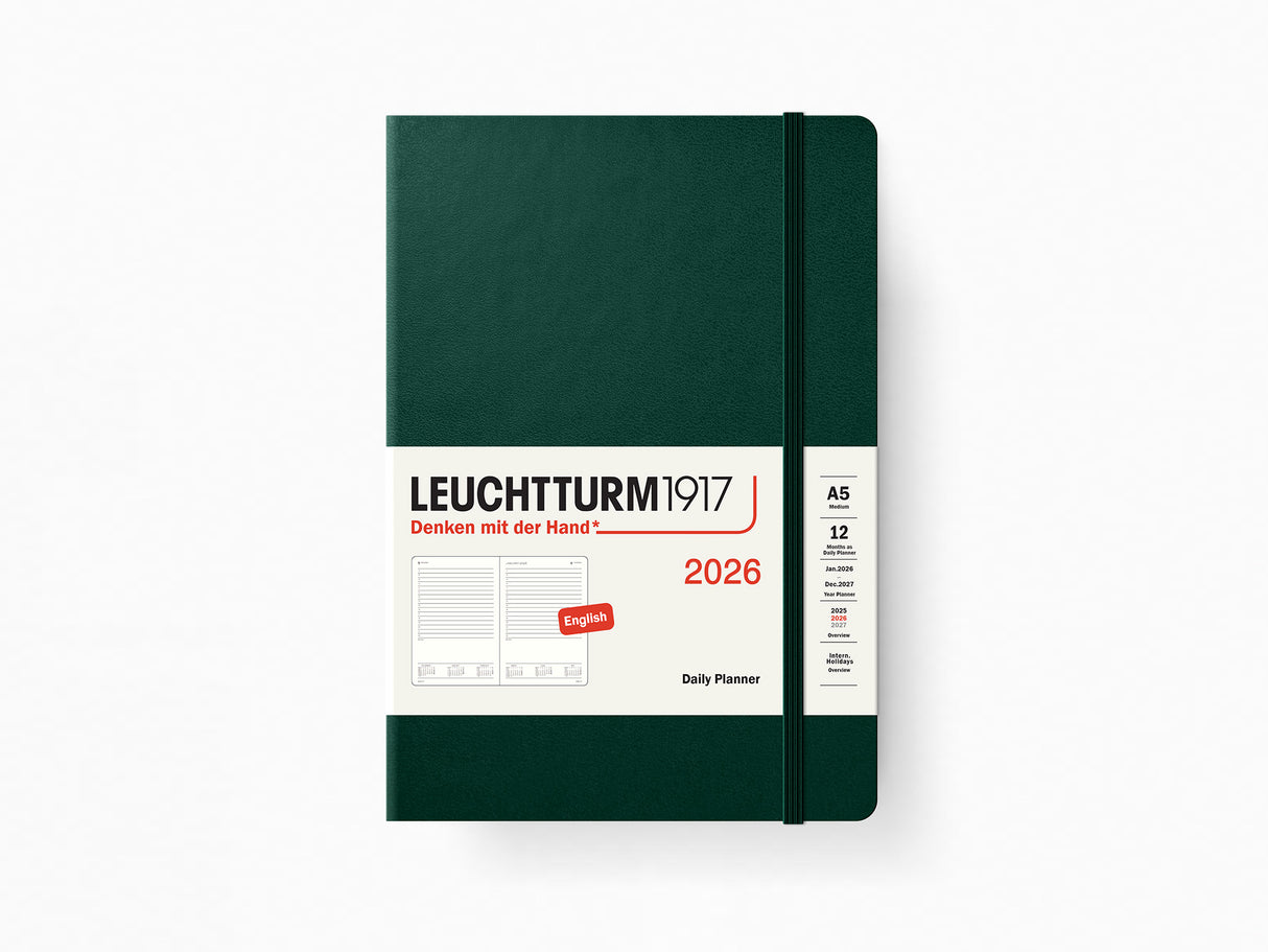2026 Leuchtturm 1917 Daily Planner - FOREST GREEN Hardcover, Ruled Pages