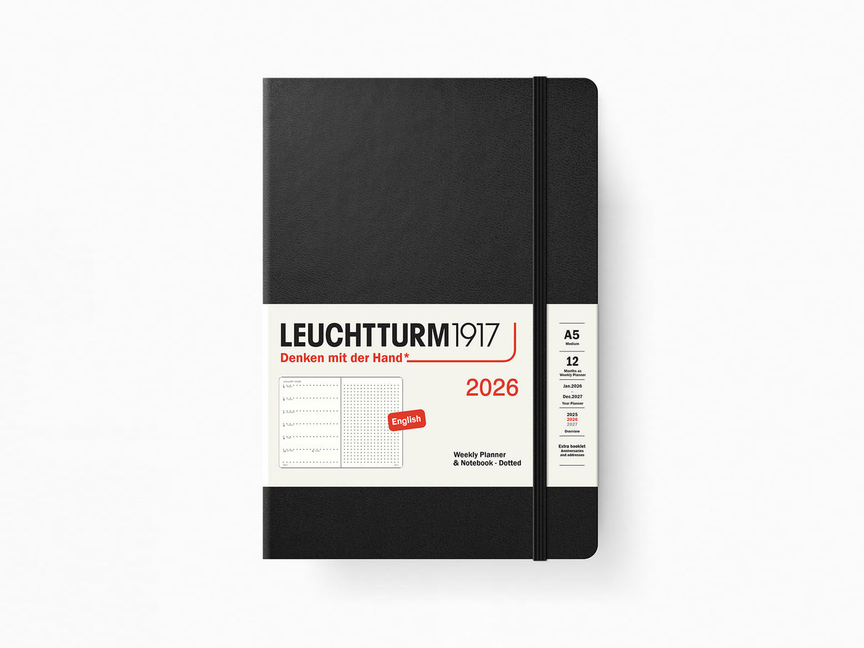2026 Leuchtturm 1917 Weekly Planner & Notebook - BLACK Hardcover, Dotted Pages