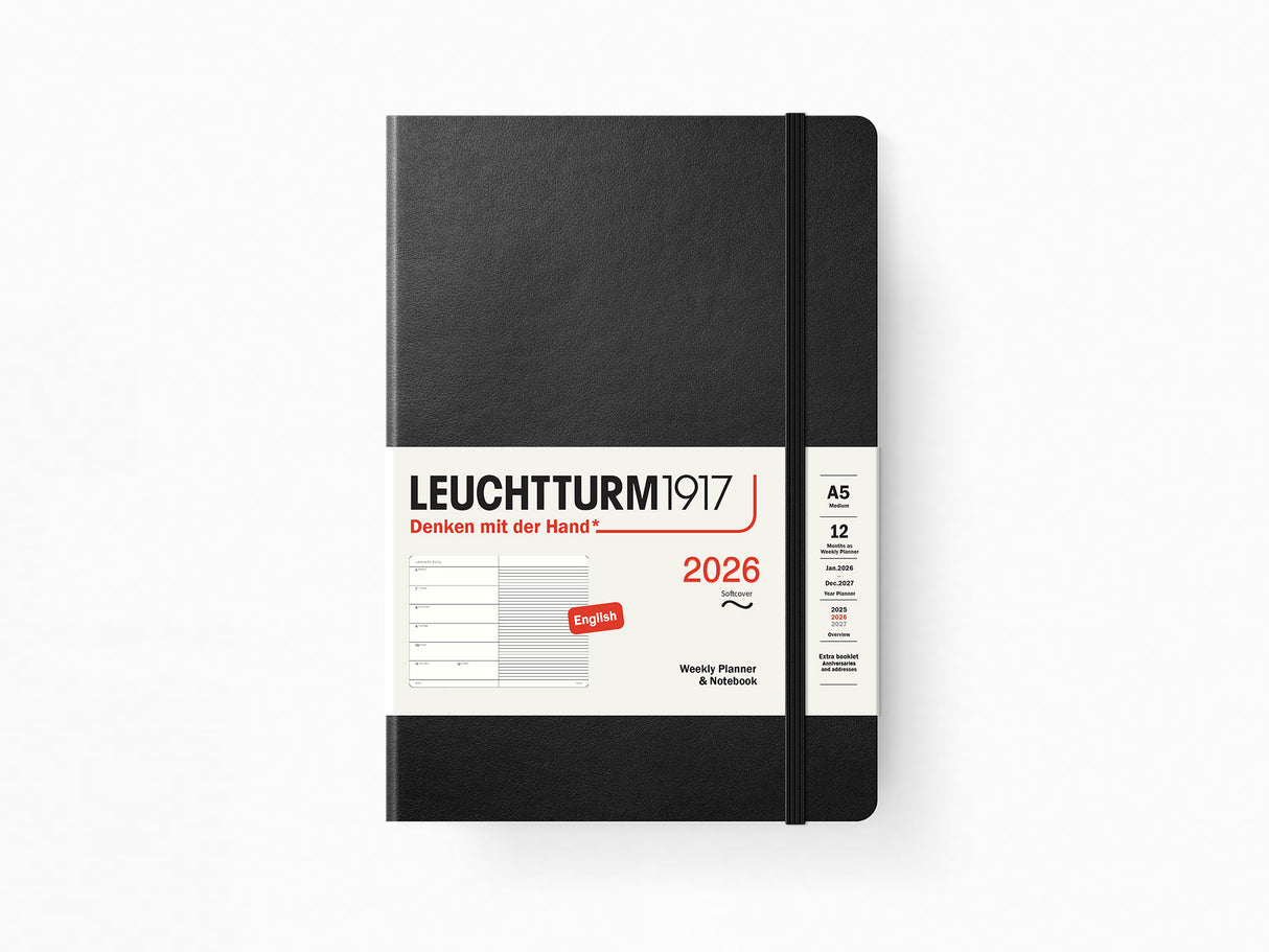 2026 Leuchtturm 1917 Weekly Planner & Notebook - BLACK Softcover, Ruled Pages