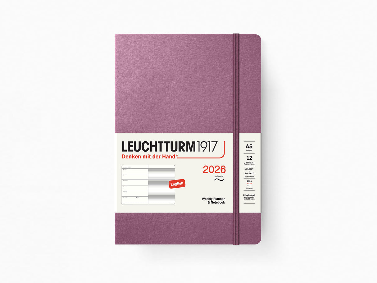 2026 Leuchtturm 1917 Weekly Planner & Notebook - DUSTY ROSE Softcover, Ruled Pages
