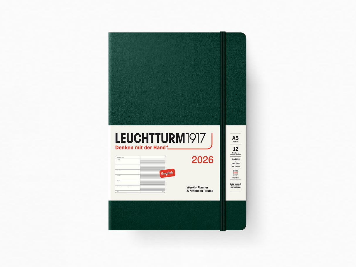 2026 Leuchtturm 1917 Weekly Planner & Notebook - FOREST GREEN Hardcover, Ruled Pages