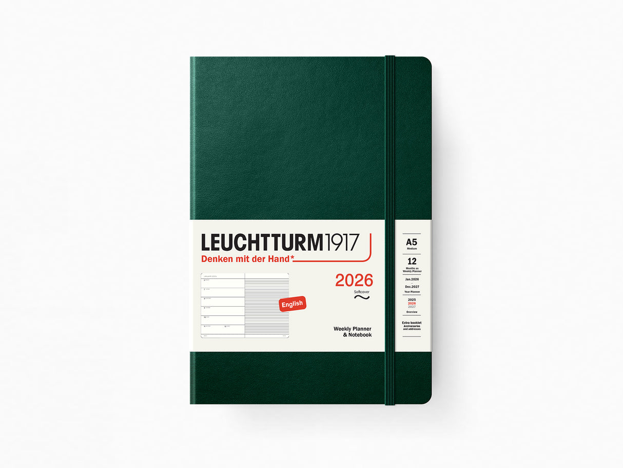 2026 Leuchtturm 1917 Weekly Planner & Notebook - FOREST GREEN Softcover, Ruled Pages