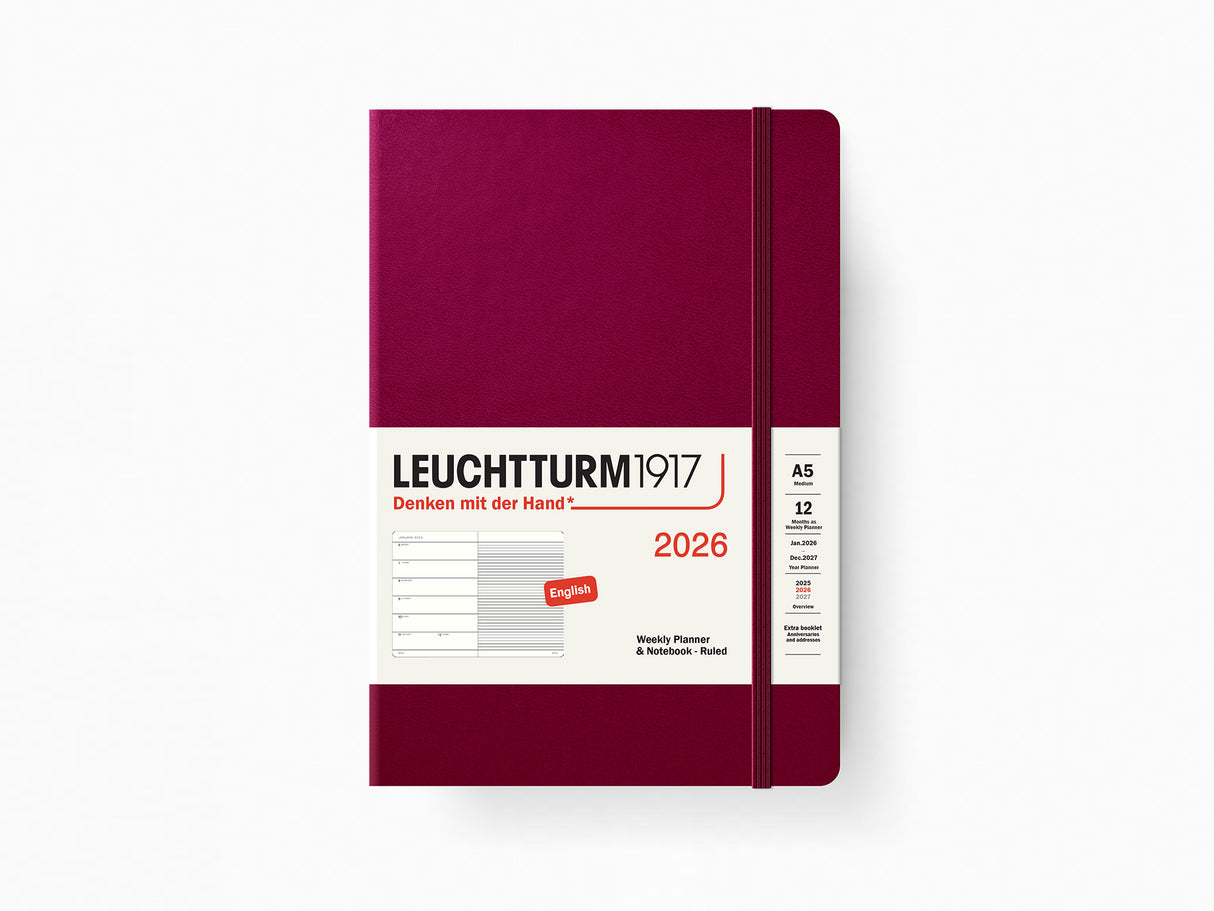 2026 Leuchtturm 1917 Weekly Planner & Notebook - PORT RED Hardcover, Ruled Pages