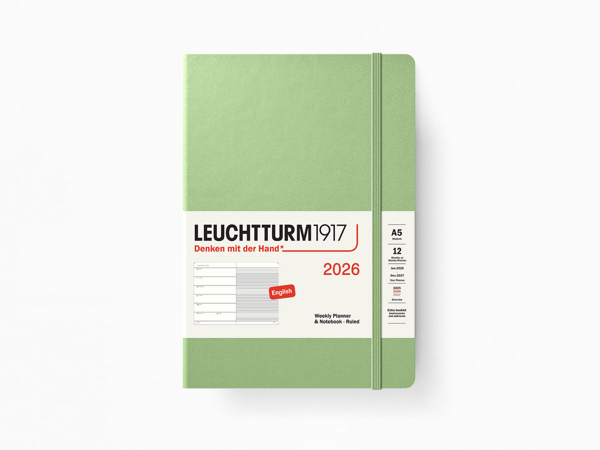 2026 Leuchtturm 1917 Weekly Planner & Notebook - SAGE Hardcover, Ruled Pages