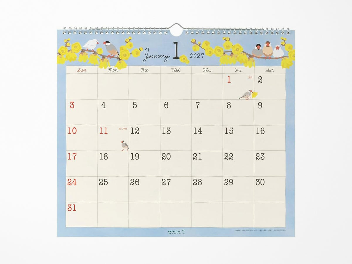 Midori Wall Calendar 2027 - Bird