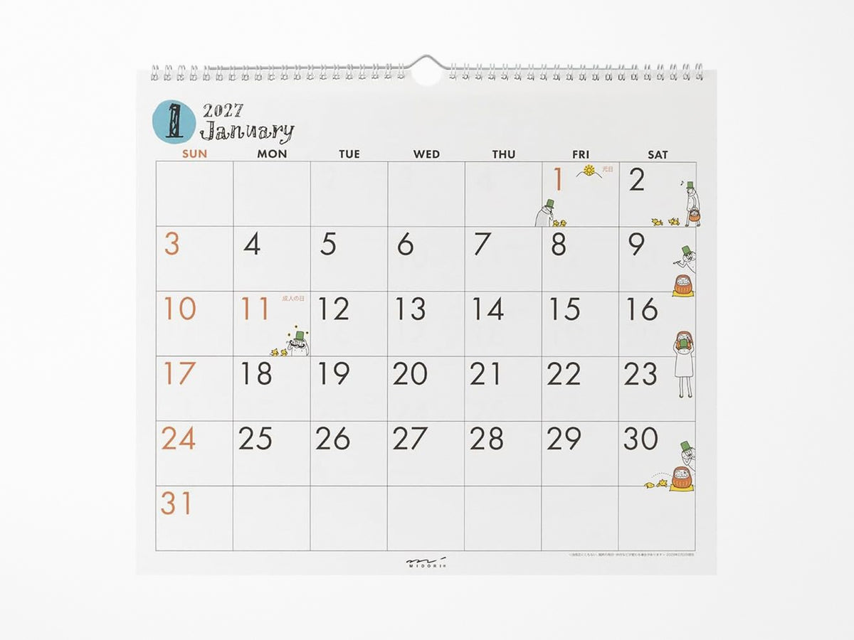 Midori Wall Calendar 2027 - Ojisan