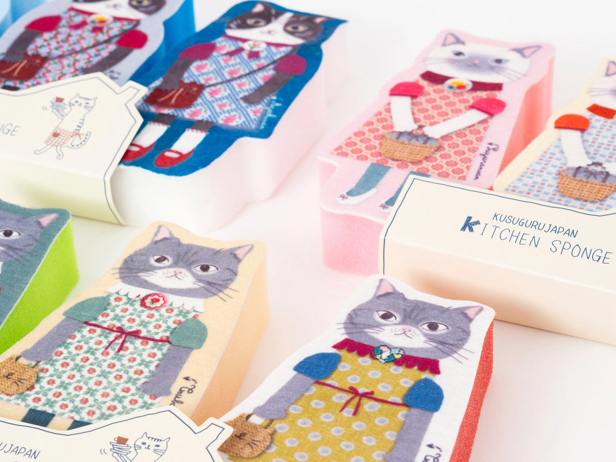 Kusuguru Japan Neko-San Kitchen Sponges Set of 3
