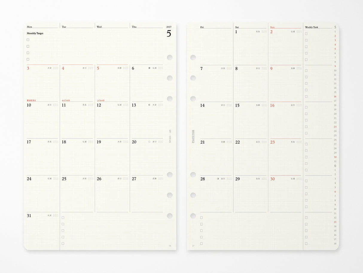 PLOTTER Refill Monthly Schedule Refill 2027 - A5 Size