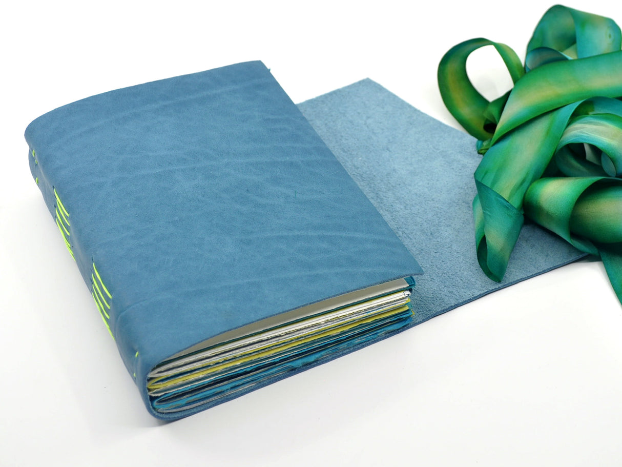 Blue Water Lily One of a Kind Leather Journal