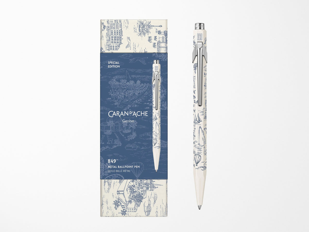 Caran D'Ache 849 Ballpoint Pen Toile De Jouy - Blue & White