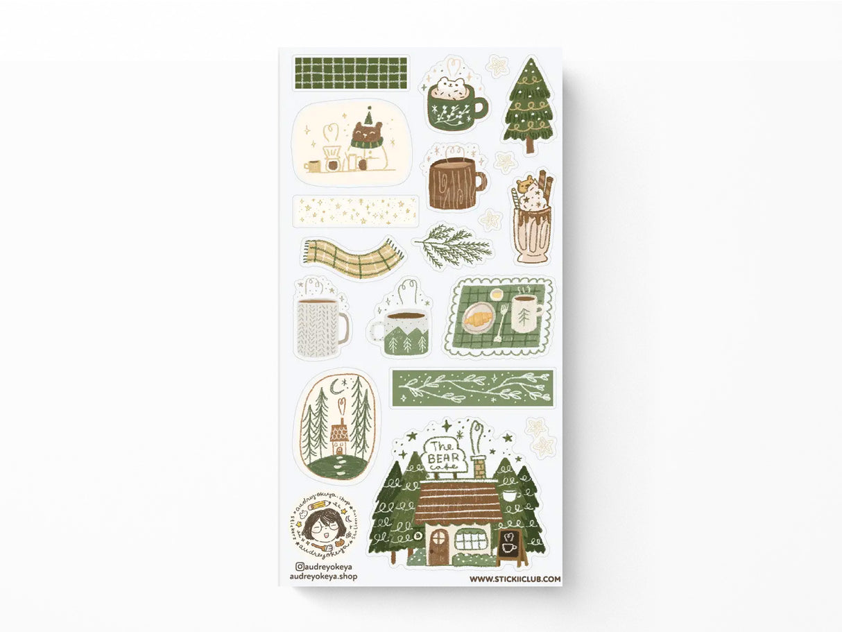Winter Bear Cafe Sticker Sheet