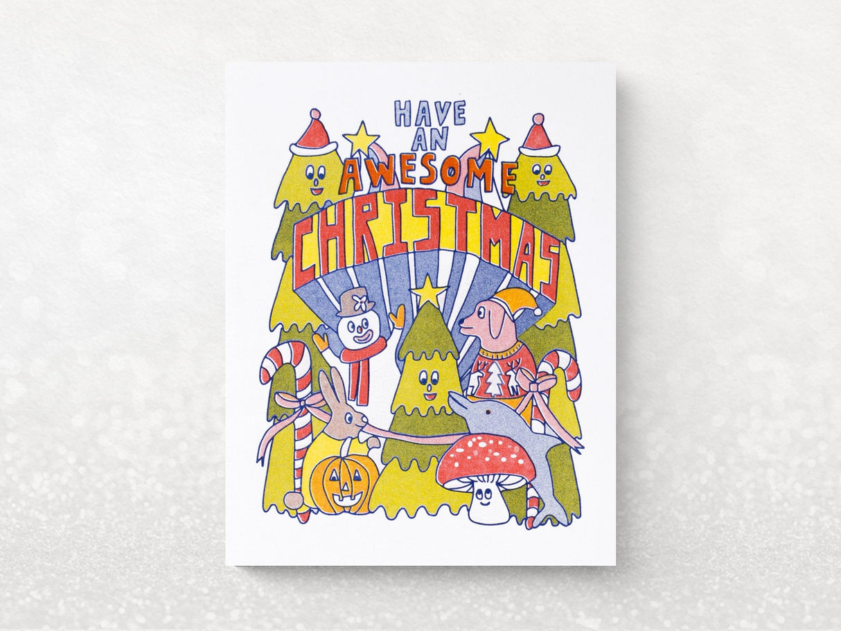 Awesome Christmas Risograph Card - Set of 8