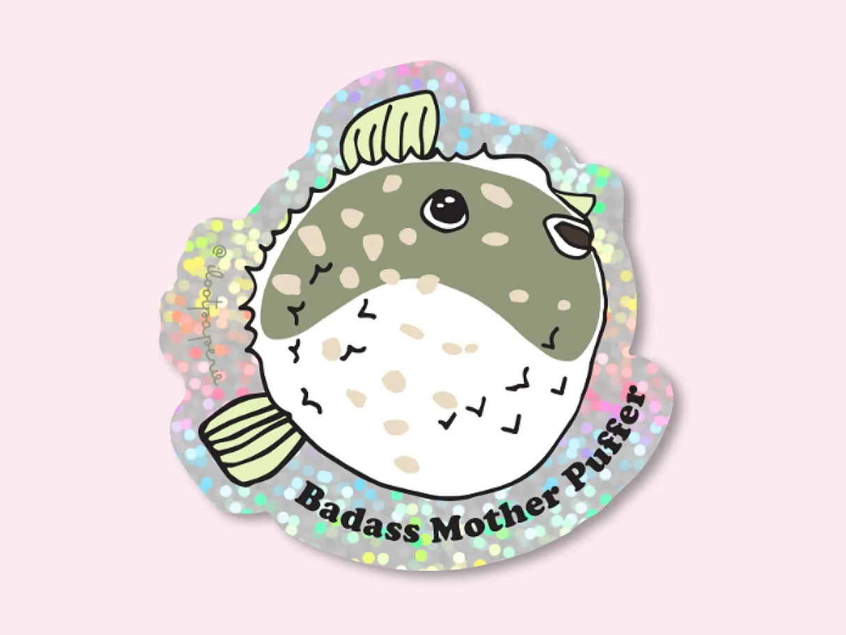 Badass Mother Puffer Fish Vinyl Sticker
