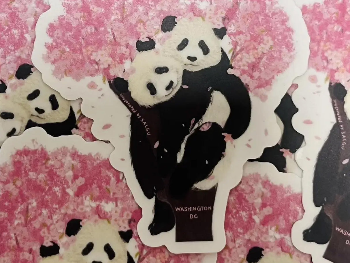 Bao Li and Qing Bao with Cherry Blossoms Vinyl Sticker
