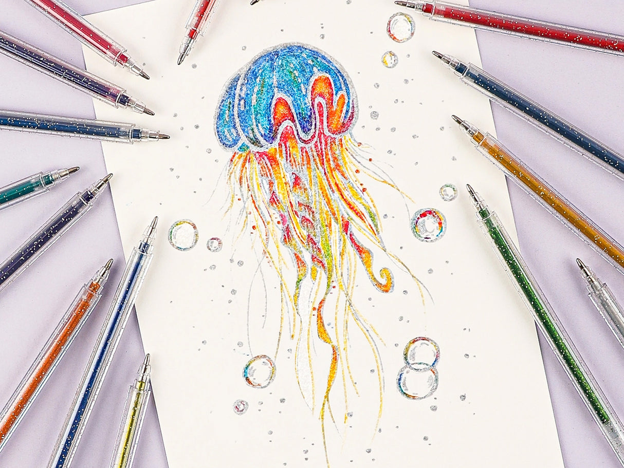 Capped Iridescent Glitter Gel Ink Pen Set of 18