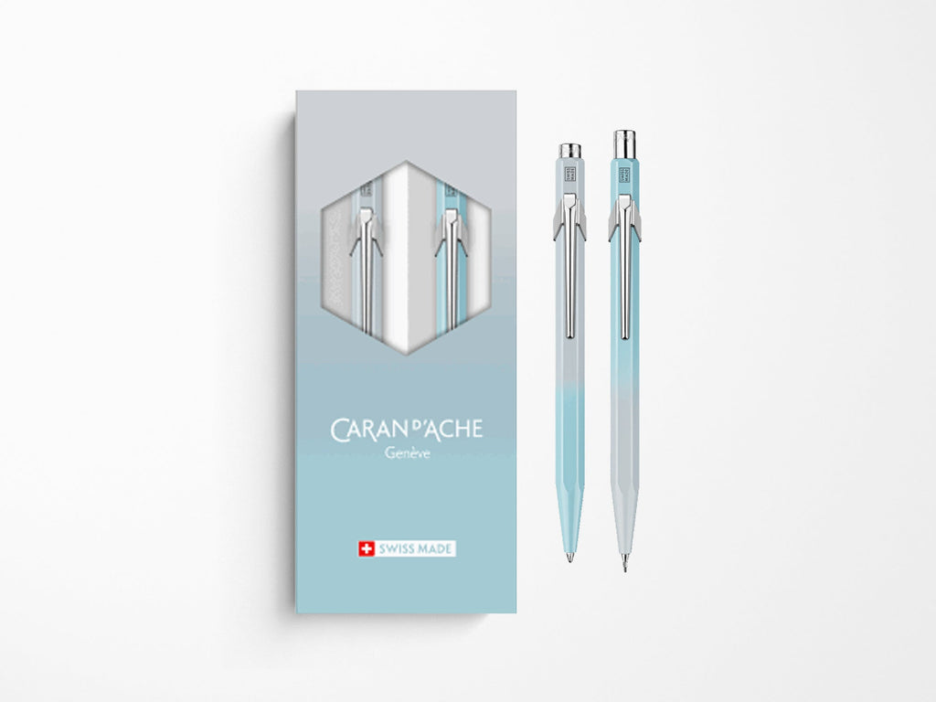Caran D'Ache 849 Ballpoint Pen and Mechanical Pencil - Blue Lagoon Set
