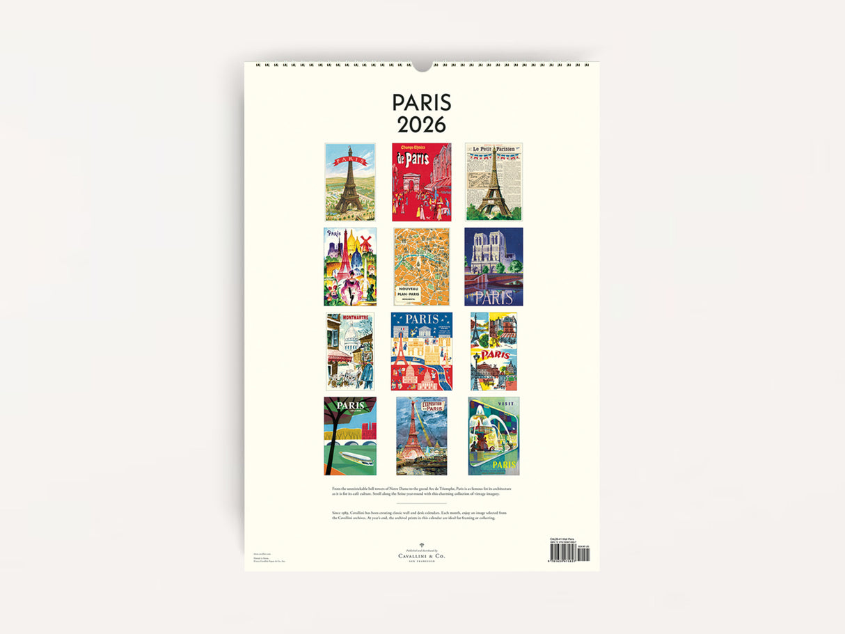 Cavallini 2026 WALL Calendar - Paris