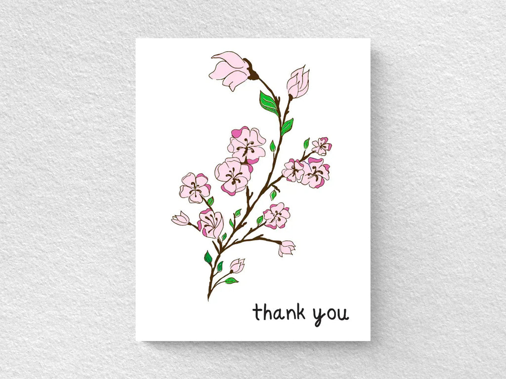 Cherry Blossom Branch Thank You Greeting Cards - Set 0f 6