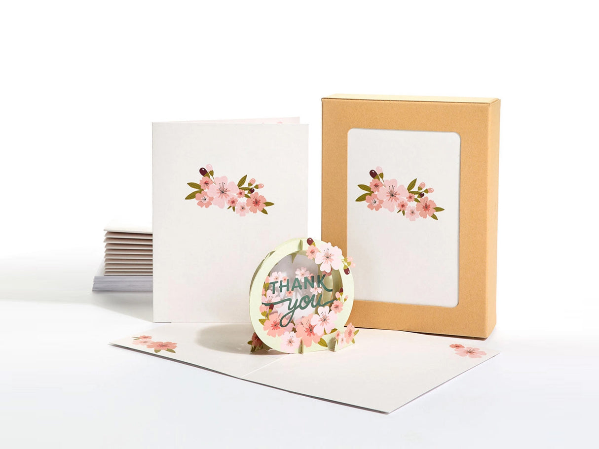 Cherry Blossom Thank You Pop Up Cards Set of 12