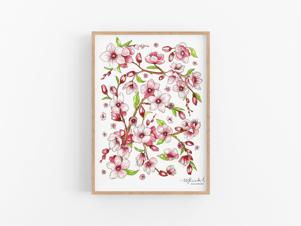 Cherry Tree Blossoms Watercolor Art Print