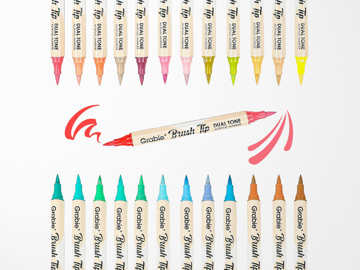 Dual Tone Brush Tip Acrylic Paint Marker Set of 36