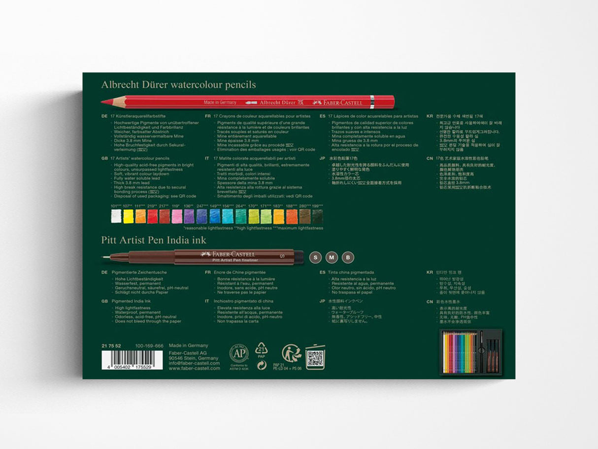 Faber-Castell Albrecht Durer Watercolor Pencils Gift Set - 17 Pencils & 3 Pitt Artist Pens