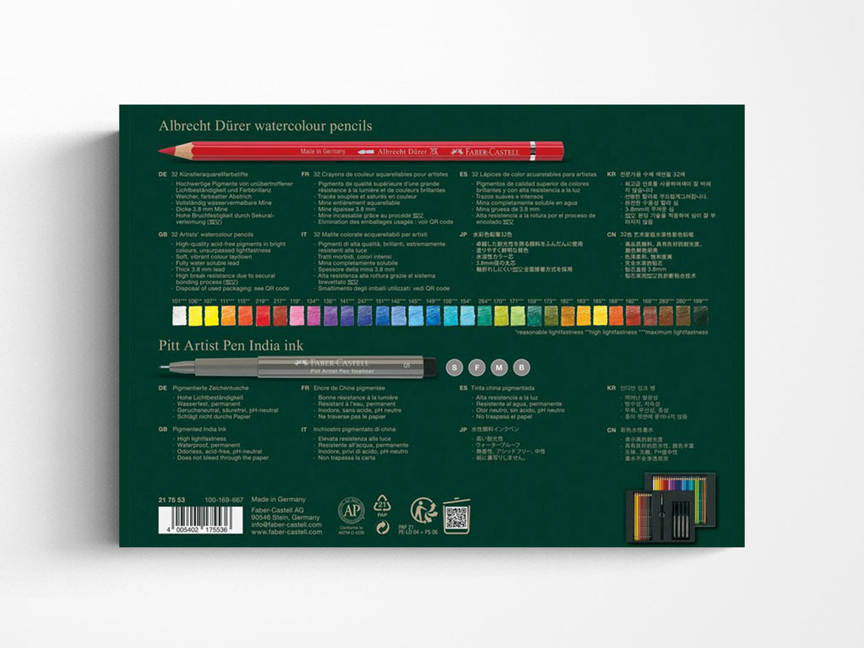 Faber-Castell Albrecht Durer Watercolor Pencils Gift Set - 32 Pencils and 4 Pitt Artists Pen