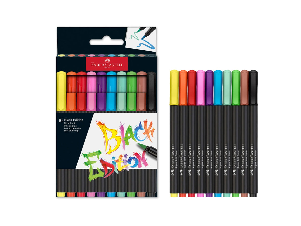 Faber Castell Black Edition Super Soft Brush Pens - 10 Set