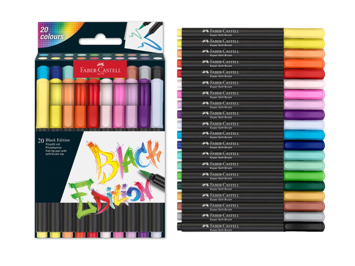 Faber Castell Black Edition Super Soft Brush Pens - 20 Set
