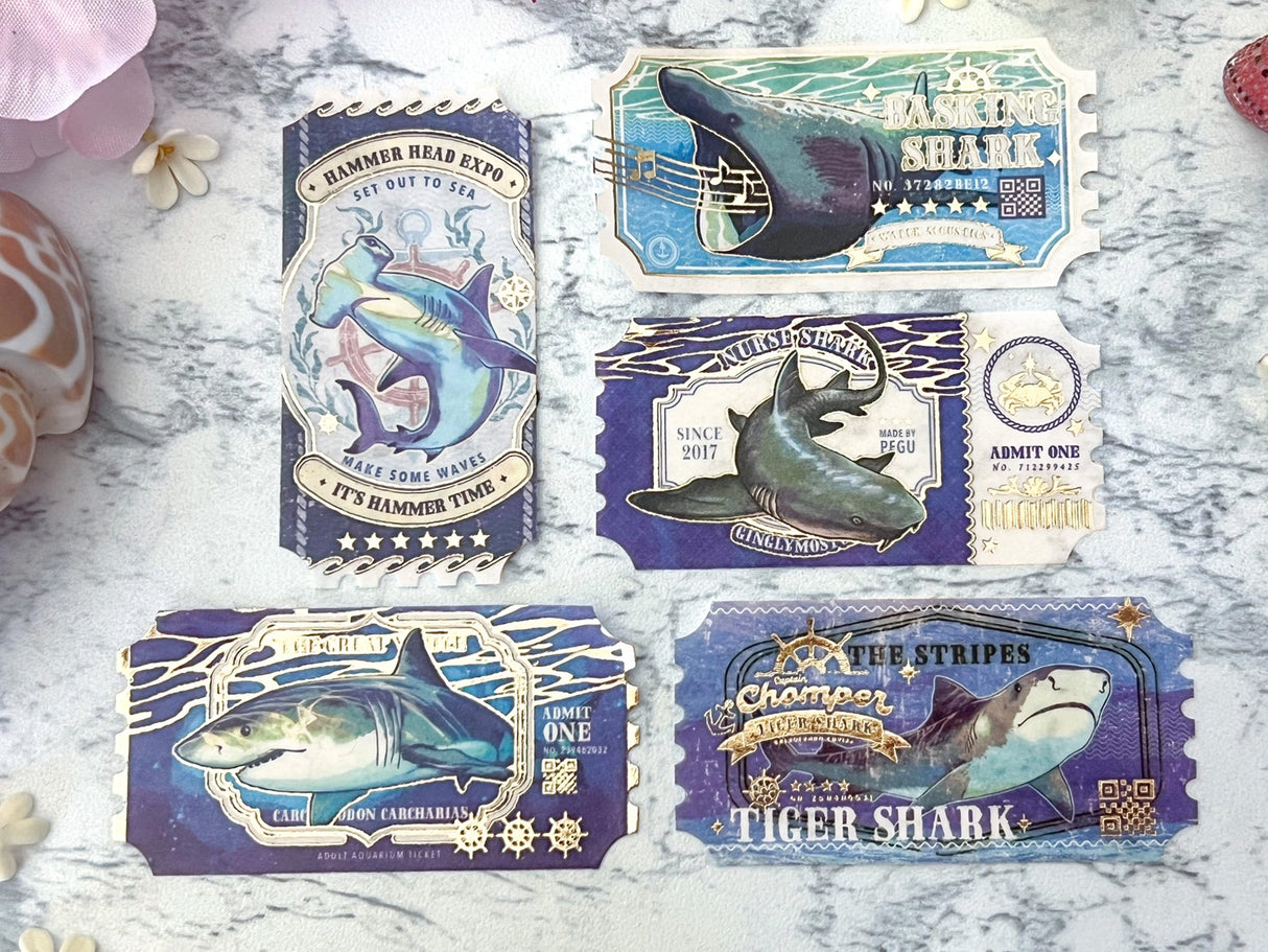 Gold Foil Sharks Ticket Washi Tape