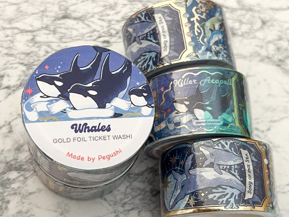Gold Foil Whales Ticket Washi Tape