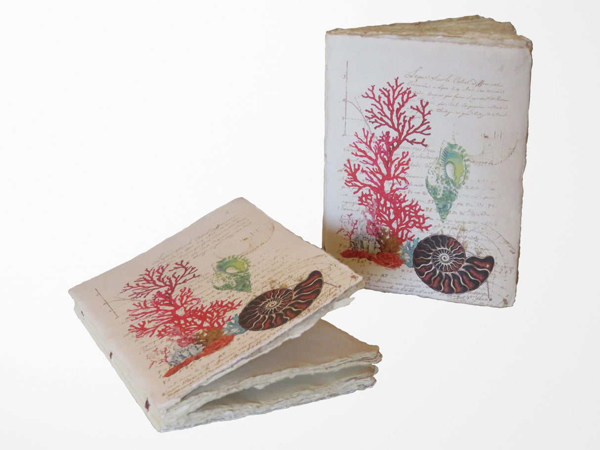 Handmade Parchment Paper Notebook - Coral & Shell