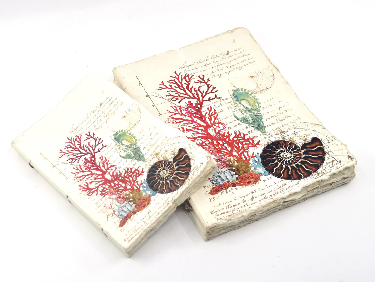 Handmade Parchment Paper Notebook - Coral & Shell