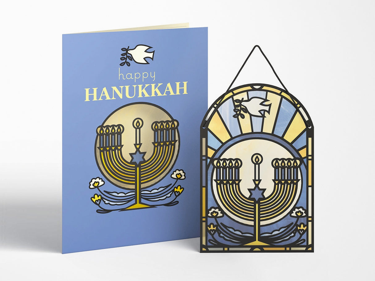 Happy Hanukkah Menorah Suncatcher Greeting Card