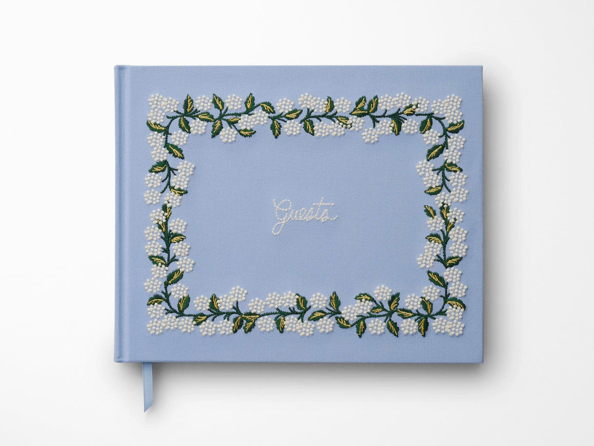 Hydrangea Embroidered Fabric Guest Book