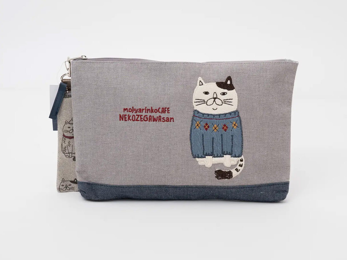 Kusuguru Fat Cat Embroidered Flat Pouch Bag Set