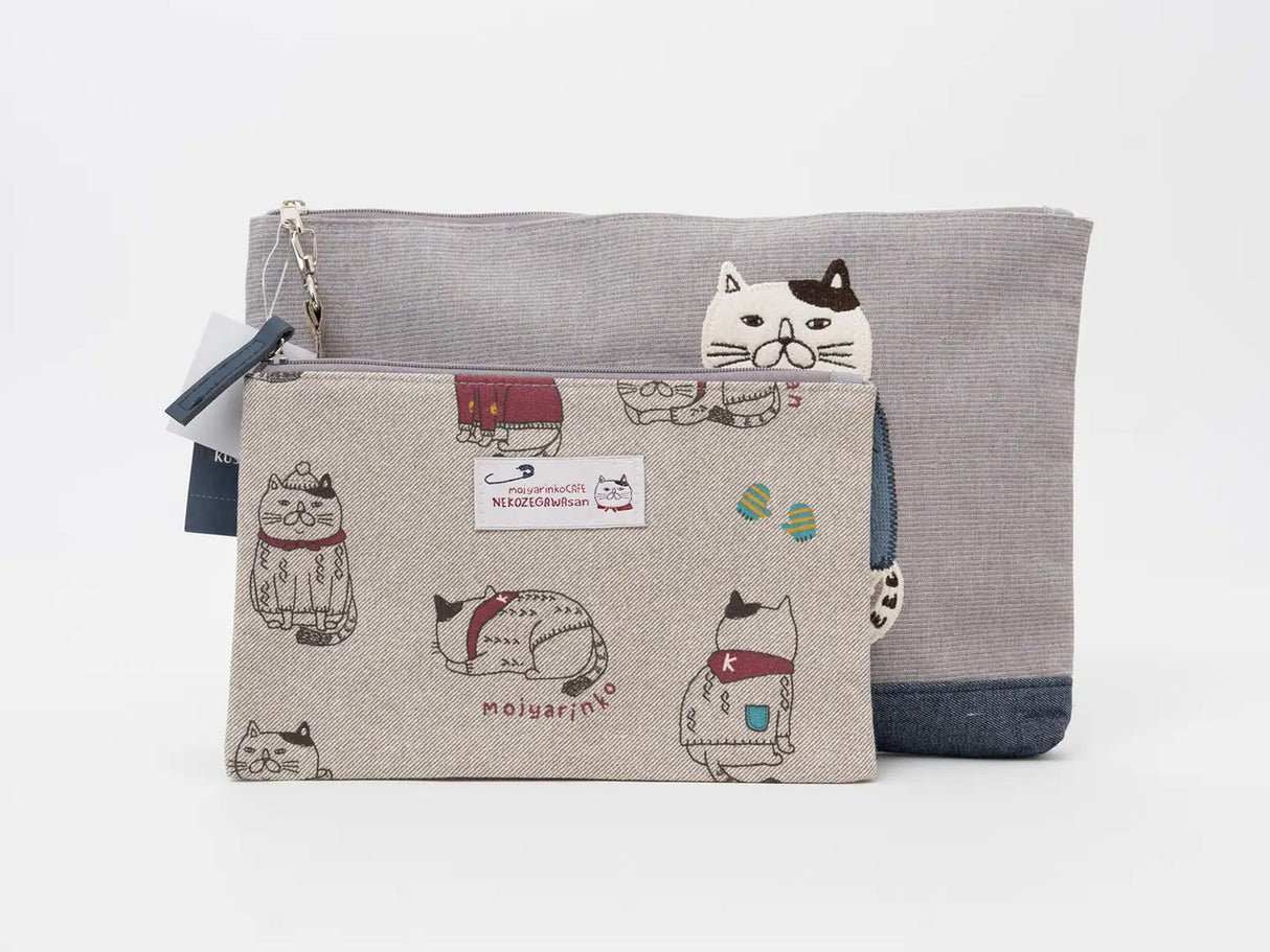 Kusuguru Fat Cat Embroidered Flat Pouch Bag Set