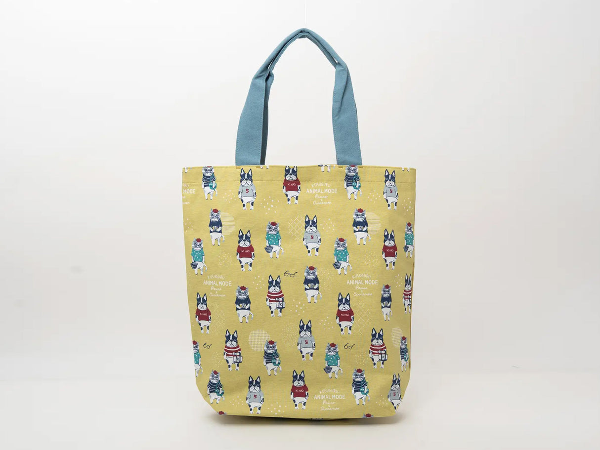 Kusuguru Japan Cat & French Bulldog Embroidered Tote Bag