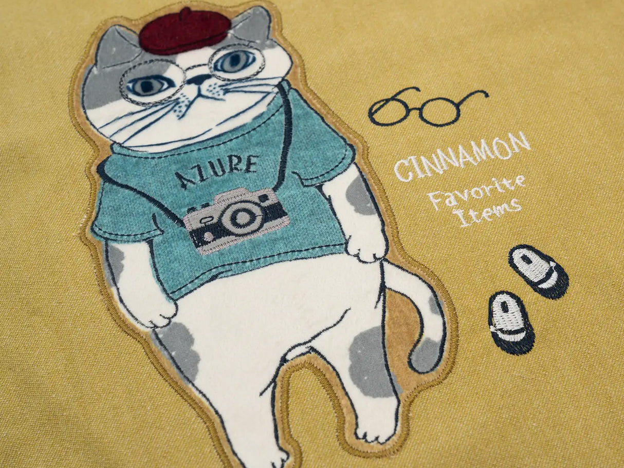 Kusuguru Japan Cat & French Bulldog Embroidered Tote Bag