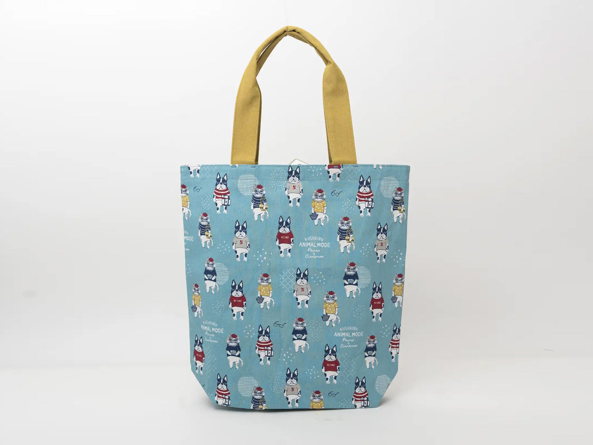 Kusuguru Japan Cat & French Bulldog Embroidered Tote Bag