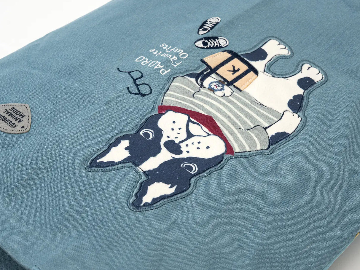 Kusuguru Japan Cat & French Bulldog Embroidered Tote Bag