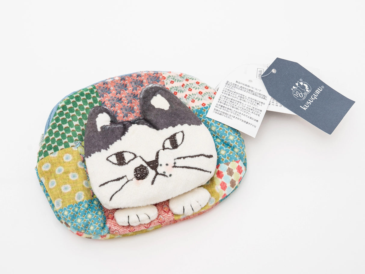 Kusuguru Japan Patchwork Cat Face Coin Pouch