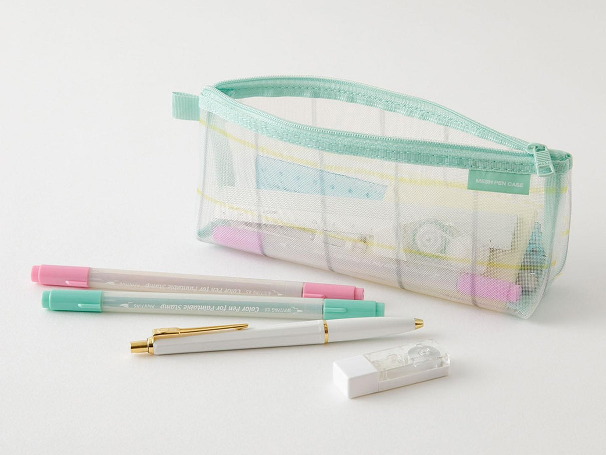 Limited Edition Mesh Pen Case with Gusset - Check Green