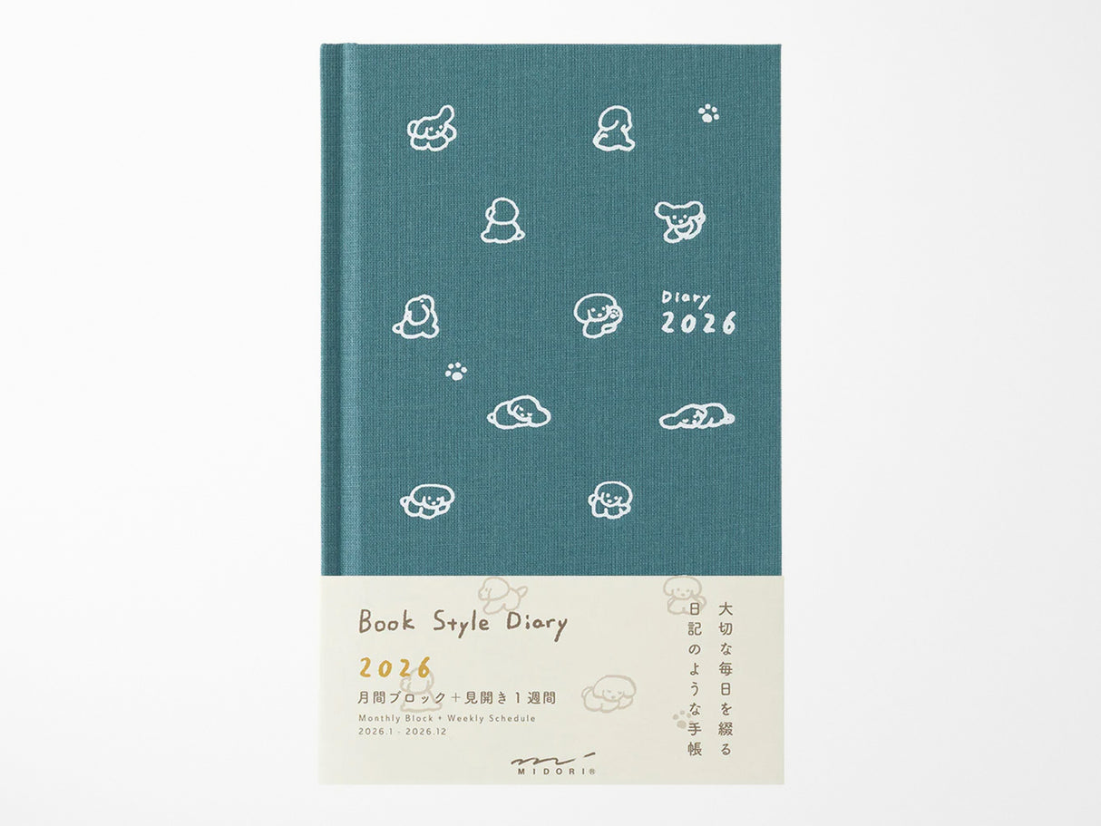 Midori Book Style Diary 2026 - Blue Green Dog