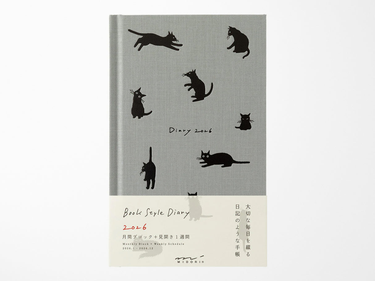 Midori Book Style Diary 2026 - Gray Cat