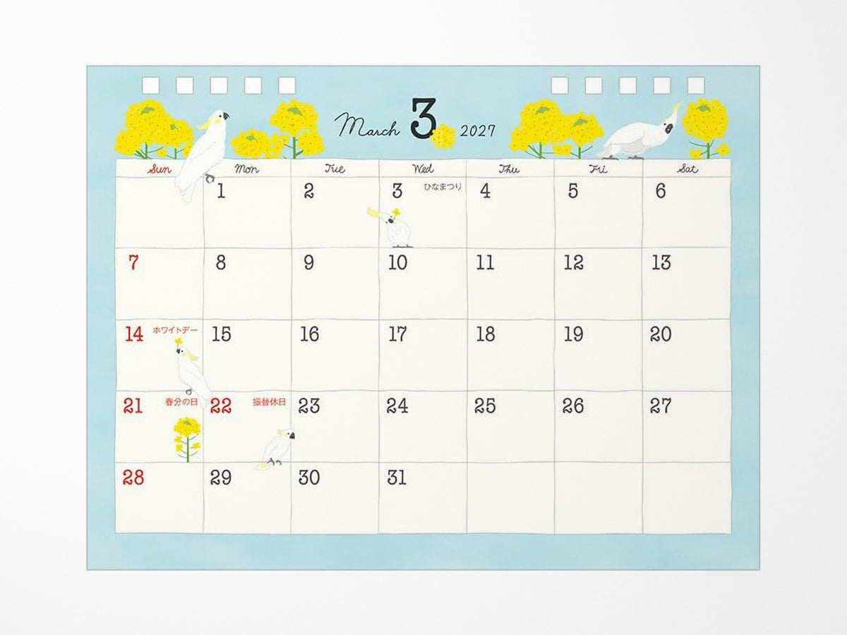 Midori Desk Calendar 2027 - Medium Bird